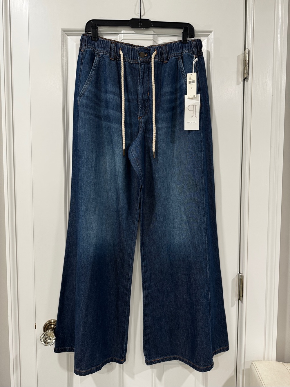 Pilcro Dark Blue Bootcut Jeans with Drawstring Waist